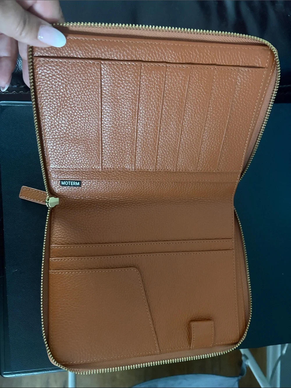 Moterm Leather Zip Folio Wallet - Tan